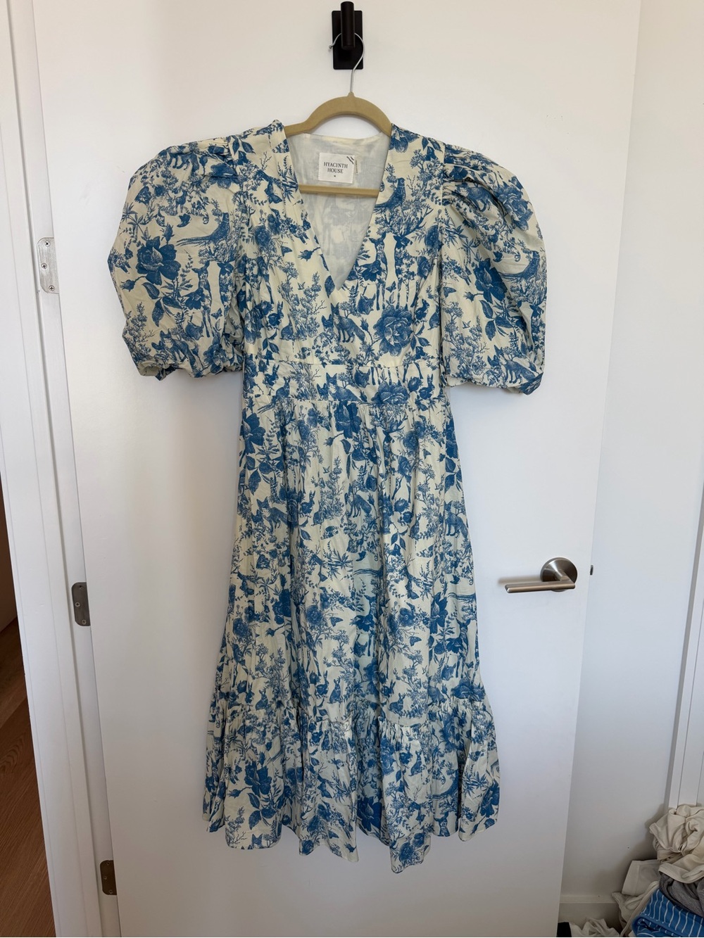Puff-Sleeve Blue Floral Midi Dress by LoveShackFancy